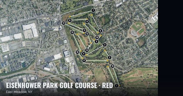 Eisenhower Park Golf Course · Red from above, with each hole drawn tee to green